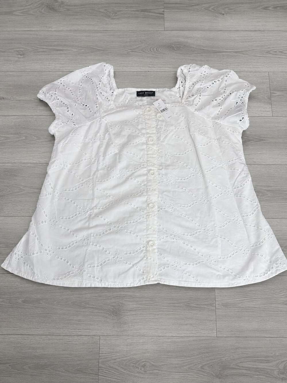Lane Bryant White Eyelet Square Neck Button Front Top Size 14 NWT